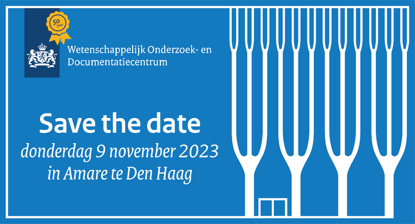 Save the Date. WODC Congres. Donderdag 9 november 2023 in Amare, Den Haag.